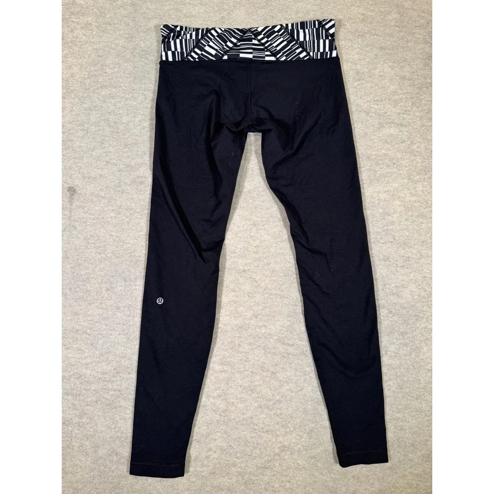 Lululemon Leggings Womens‎ 10 Black Ankle Mid Rise Yoga Gym Print Waistband